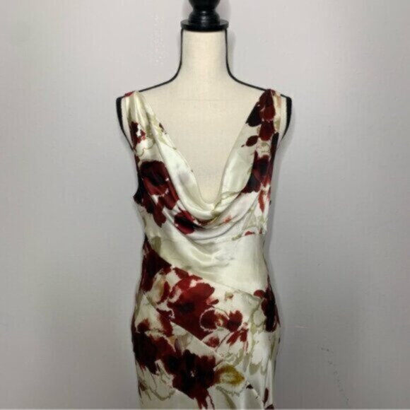 NWT NICHOLAS Sally Watercolor Floral Ivory Cowl Neck Side Slit Maxi Dress - Picture 9 of 17